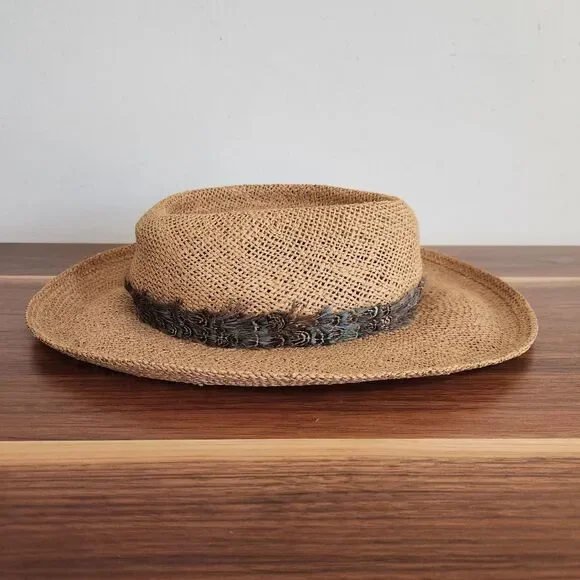 Borsalino Vintage Panama Hat Woven Brown Fedora Made in Italy Size Large - Picture 2 of 10